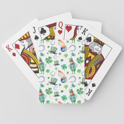 Watercolor St Patricks Day Pattern Poker Cards