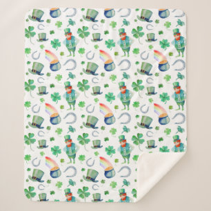 Watercolor St. Patrick's Day Pattern Sherpa Blanket