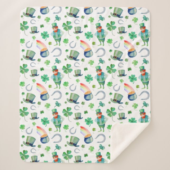 Watercolor St. Patrick's Day Pattern Sherpa Blanket (Front)