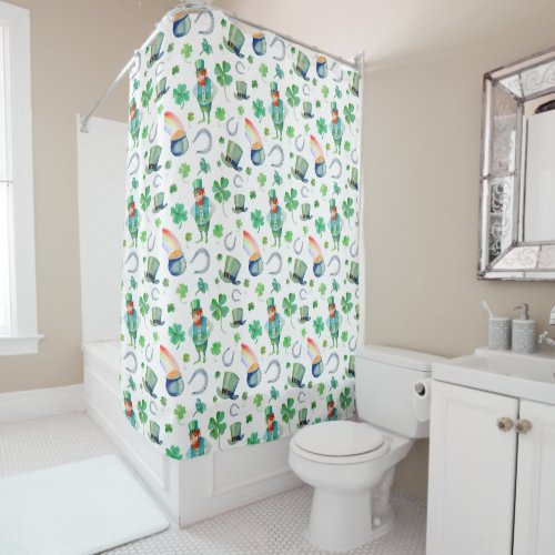 Watercolor St Patricks Day Pattern Shower Curtain
