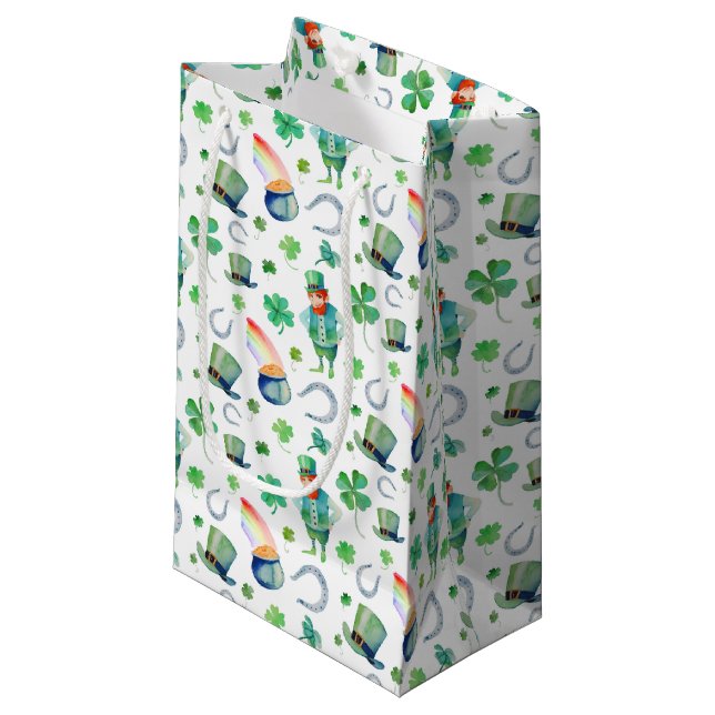 Watercolor St. Patrick's Day Pattern Small Gift Bag (Front Angled)