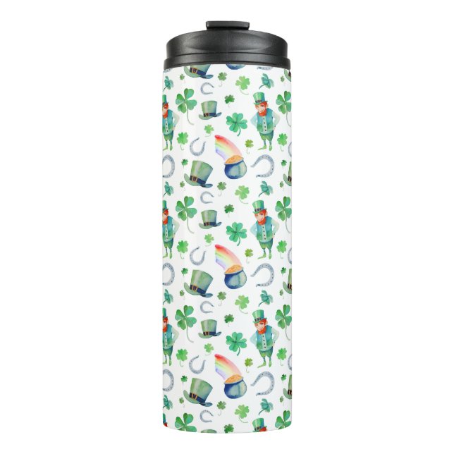 Watercolor St. Patrick's Day Pattern Thermal Tumbler (Front)