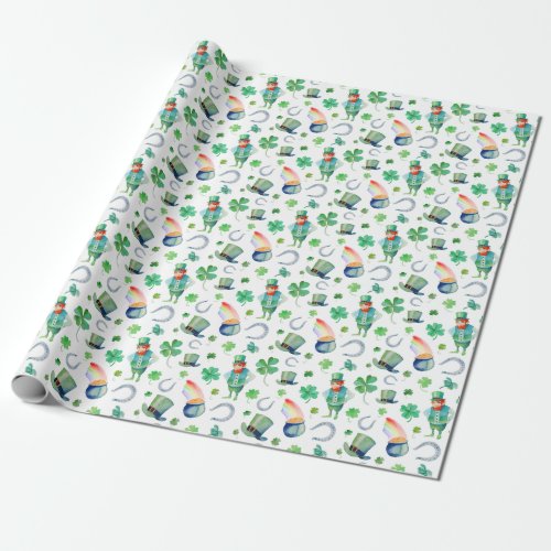 Watercolor St Patricks Day Pattern Wrapping Paper