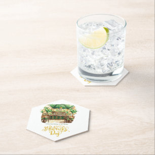Watercolor St. Patrick's Day Pub Custom Paper Coaster