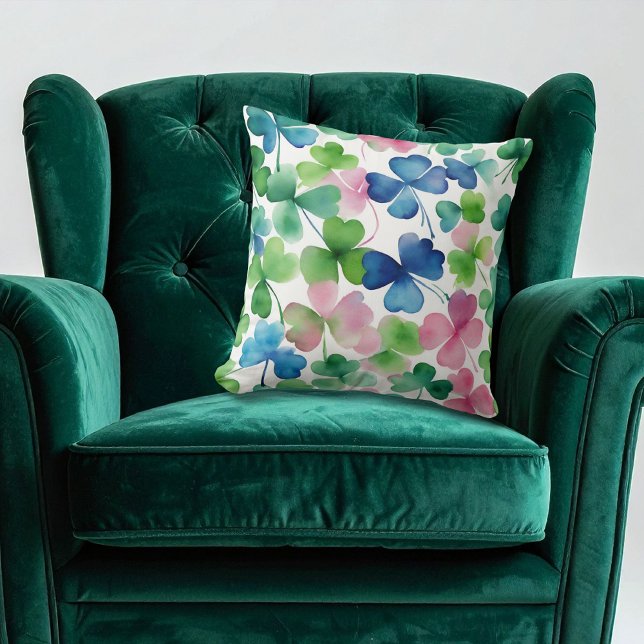 Watercolor St Patricks Day Shamrock Throw Pillow (Creator Uploaded)