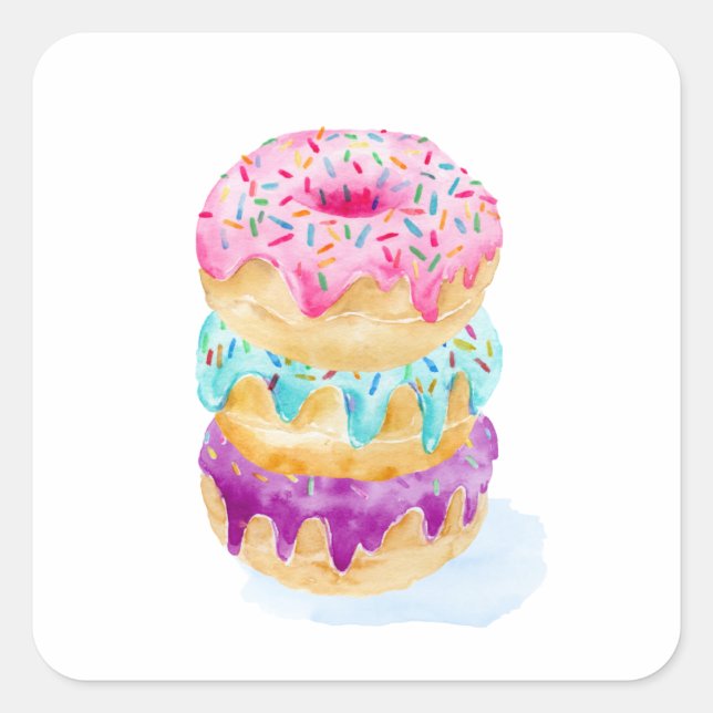 Watercolor stack of donuts square sticker (Front)