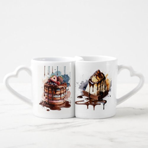 WATERCOLOR STACK OF PANCAKES  BROWNIE W ICE CREAM COFFEE MUG SET