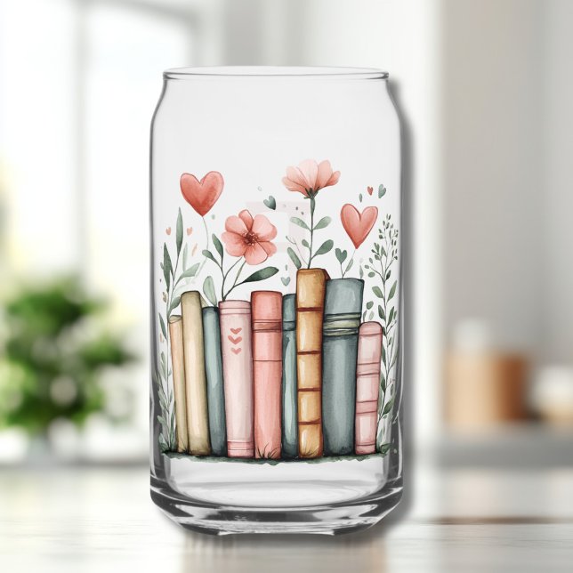 Watercolor Stacked Books with Name Can Glass (Creator Uploaded)
