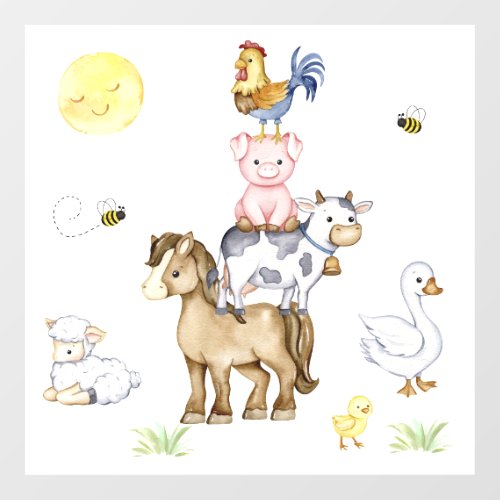 Watercolor Stacked Farm Animals Nursery  Wall Decal