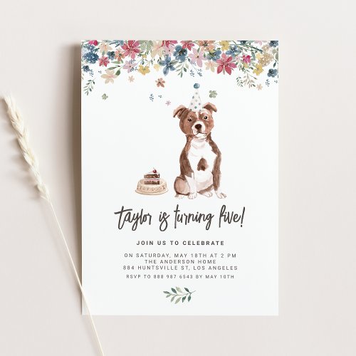 Watercolor Staffordshire Bull Terrier Dog Birthday Invitation