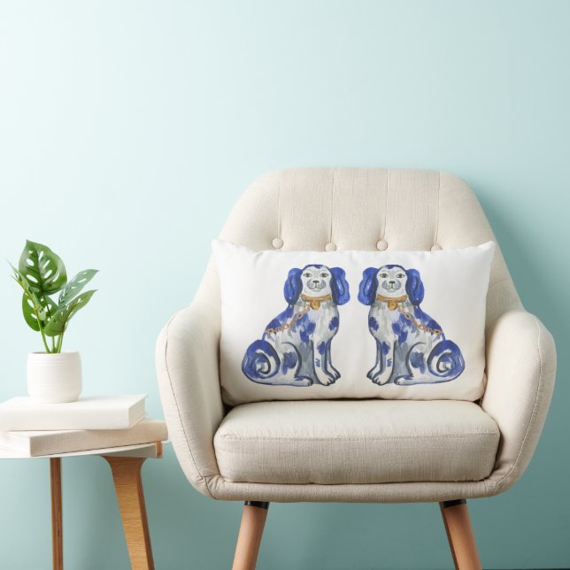 Watercolor Staffordshire Dogs Lumbar Pillow (Chair)