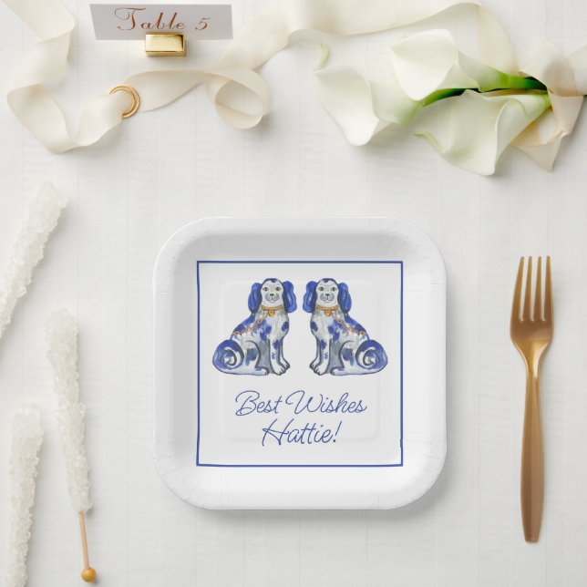 Watercolor Staffordshire Dogs Paper Plates (Wedding)