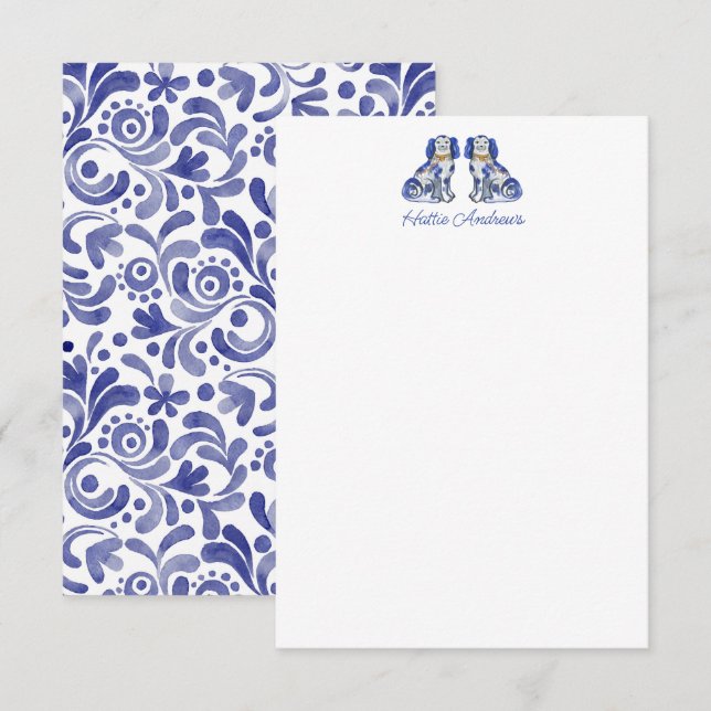 Watercolor Staffordshire Dogs Personalized Note Card (Front/Back)