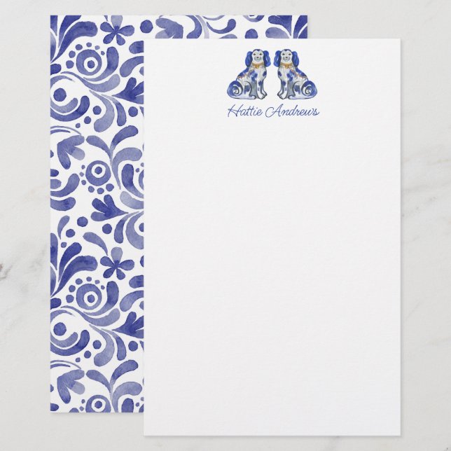 Watercolor Staffordshire Dogs Personalized Stationery (Front/Back)
