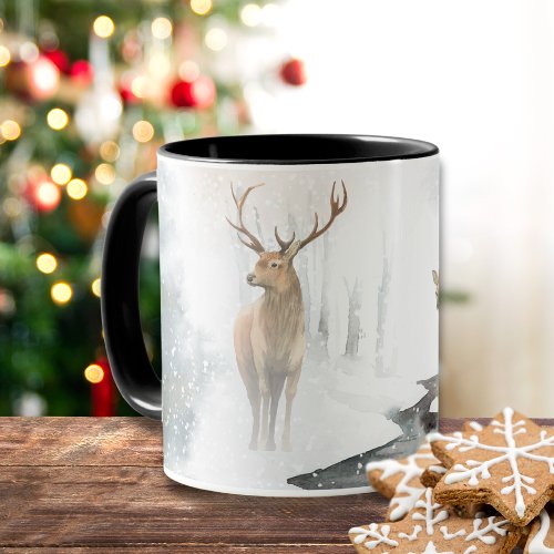 Watercolor Stag and Deer Winter Wonderland Mug