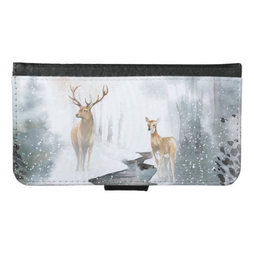 Watercolor Stag and Deer Winter Wonderland Samsung Galaxy S6 Wallet Case