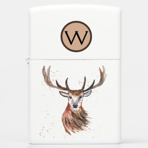 Watercolor Stag Deer Animals Monogram wildlife Zippo Lighter