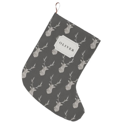 WATERCOLOR STAG LARGE CHRISTMAS STOCKING