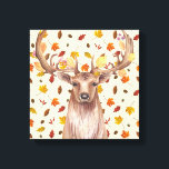 Watercolor Stag of Autumn Canvas Print<br><div class="desc">Majestic stag portrait watercolor illustration on Autumn leaves background</div>