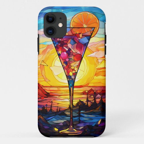 Watercolor Stained Glass Fruit Cocktail Drink iPhone 11 Case