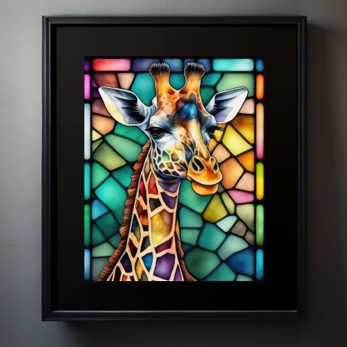 Watercolor Stained Glass Giraffe Poster