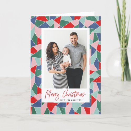 Watercolor Stained Glass Merry Christmas Photo Holiday Card