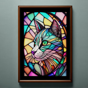 Watercolor Stained Glass Style Cat 2:3 Poster