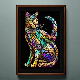Watercolor Stained Glass Style Cat 2:3 Poster