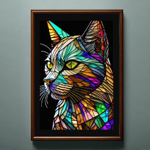 Watercolor Stained Glass Style Cat 2:3 Poster