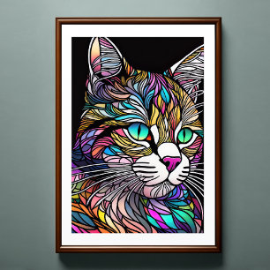 Watercolor Stained Glass Style Cat 2:3 Poster