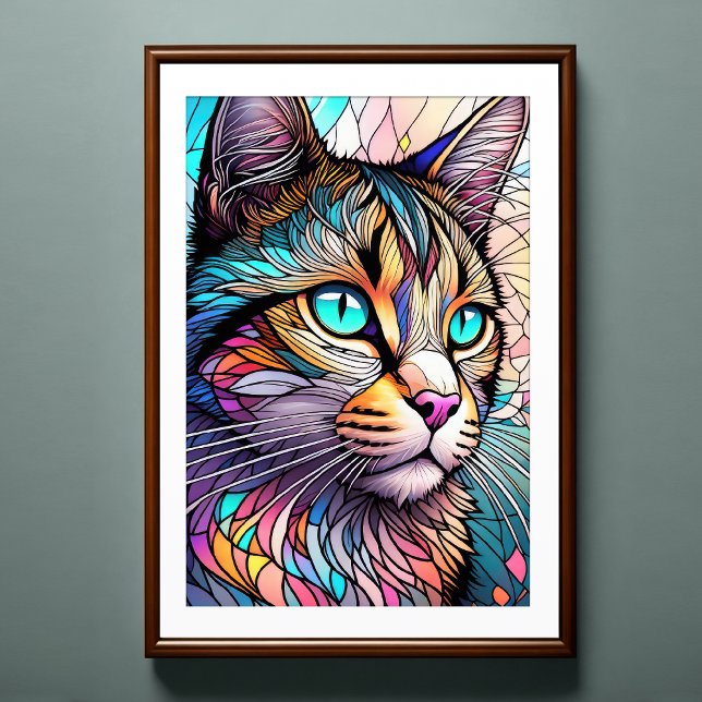 Watercolor Stained Glass Style Cat 2:3 Poster (Creator Uploaded)