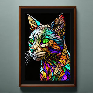 Watercolor Stained Glass Style Cat 2:3 Poster