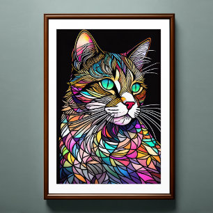 Watercolor Stained Glass Style Cat 2:3 Poster