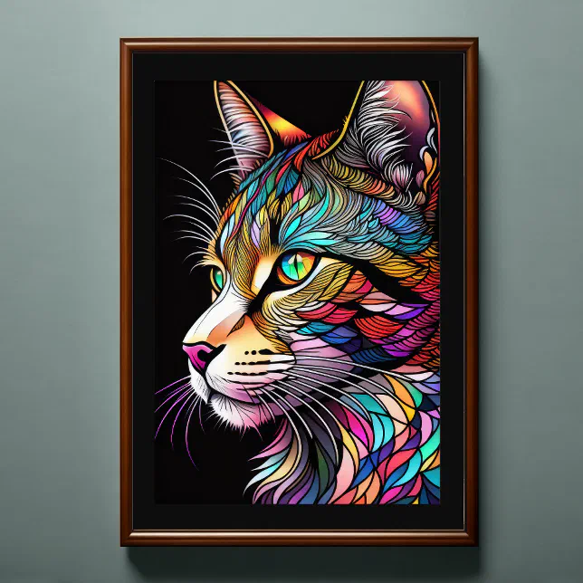 Watercolor Stained Glass Style Cat 2:3 Poster | Zazzle
