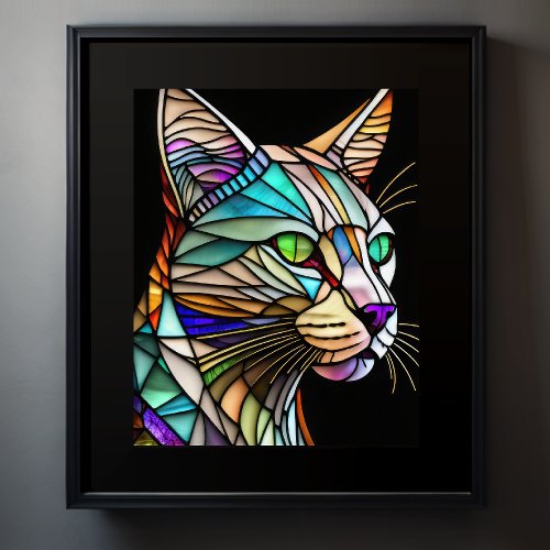 Watercolor Stained Glass Style Cat 54 Poster