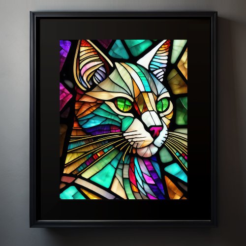 Watercolor Stained Glass Style Cat 54 Poster