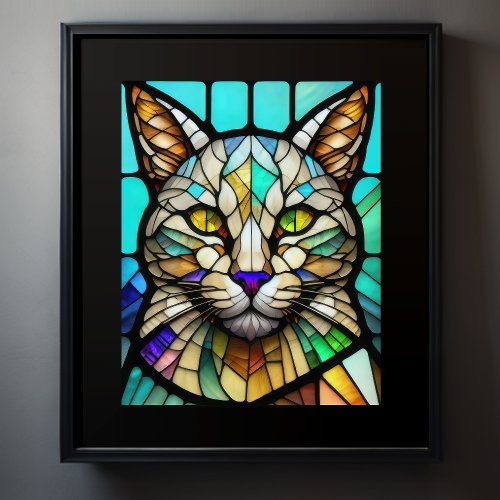 Watercolor Stained Glass Style Cat 54 Poster