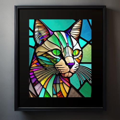 Watercolor Stained Glass Style Cat 54 Poster