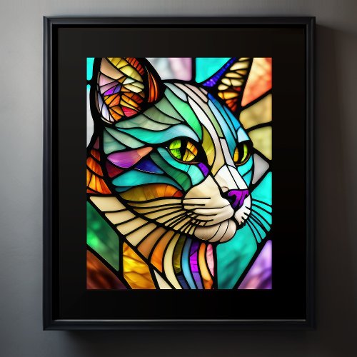 Watercolor Stained Glass Style Cat 54 Poster