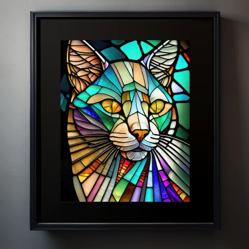 Watercolor Stained Glass Style Cat 54 Poster