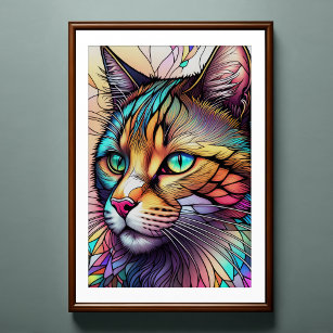 Watercolor Stained Glass Style Cat II 2:3  Poster