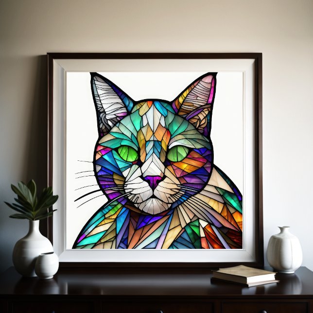 Watercolor Stained Glass Style Cat Poster (Creator Uploaded)