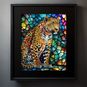Watercolor Stained Glass Style Leopard 5:4 Poster