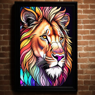 Watercolor Stained Glass Style Lion 2:3 Poster