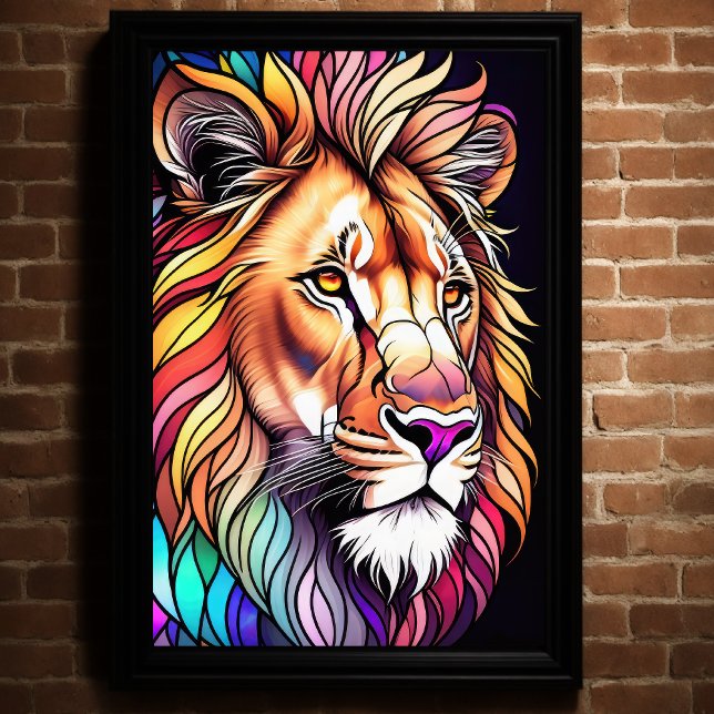 Watercolor Stained Glass Style Lion 2:3 Poster (Creator Uploaded)