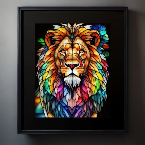 Watercolor Stained Glass Style Lion 54 Poster