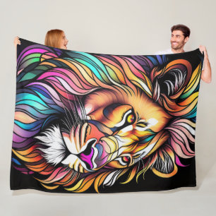 Watercolor Stained Glass Style Lion Fleece Blanket