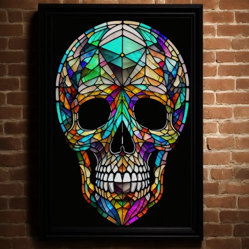 Watercolor Stained Glass Style Skull 23 Poster