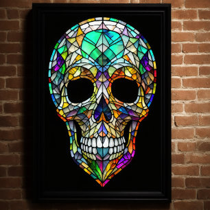 Watercolor Stained Glass Style Skull 2:3 Poster