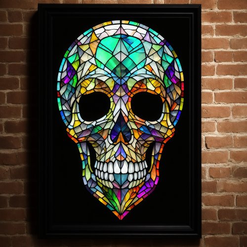 Watercolor Stained Glass Style Skull 23 Poster